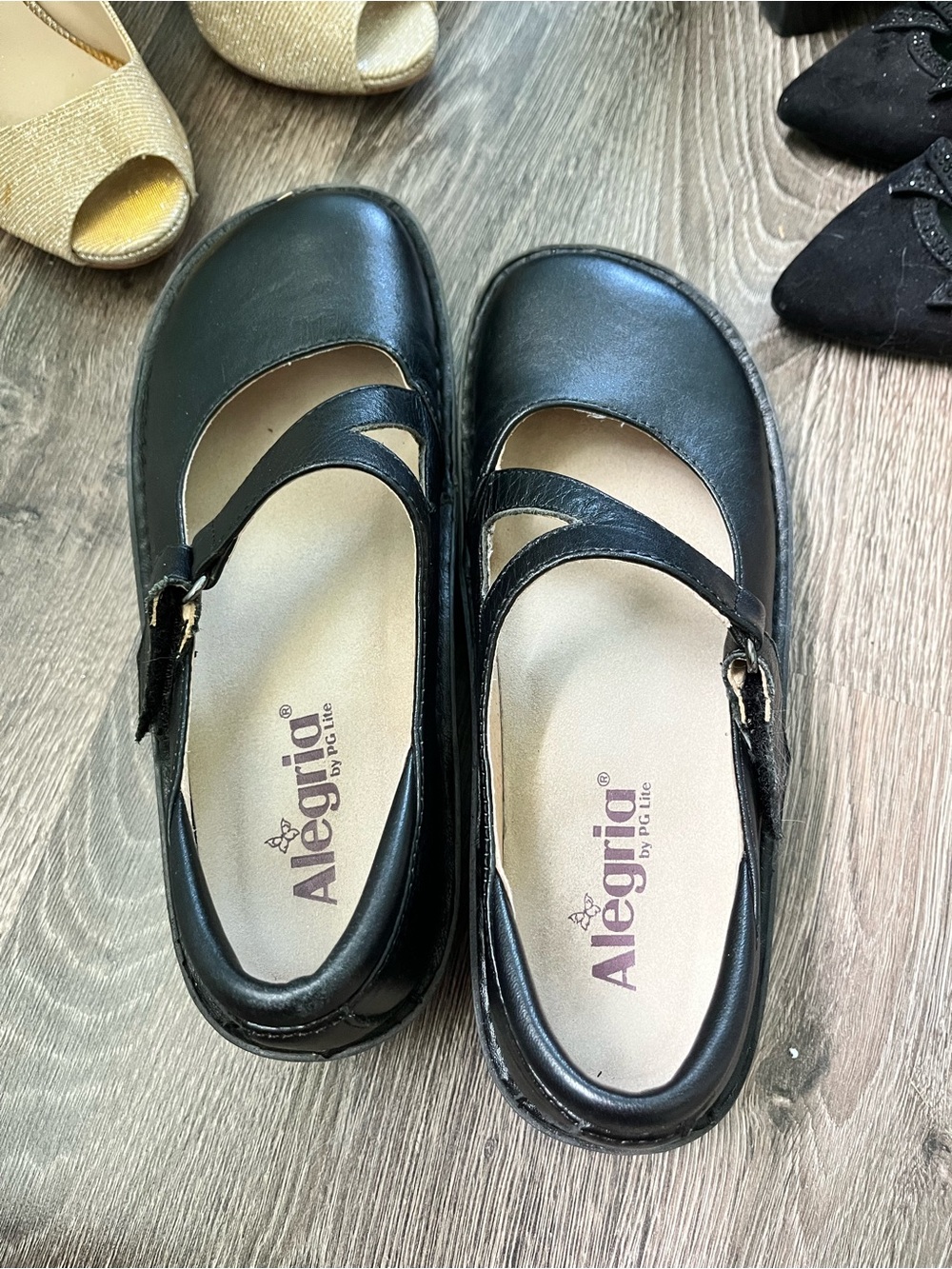 Alegria Black Leather Double-Strap Mary Janes